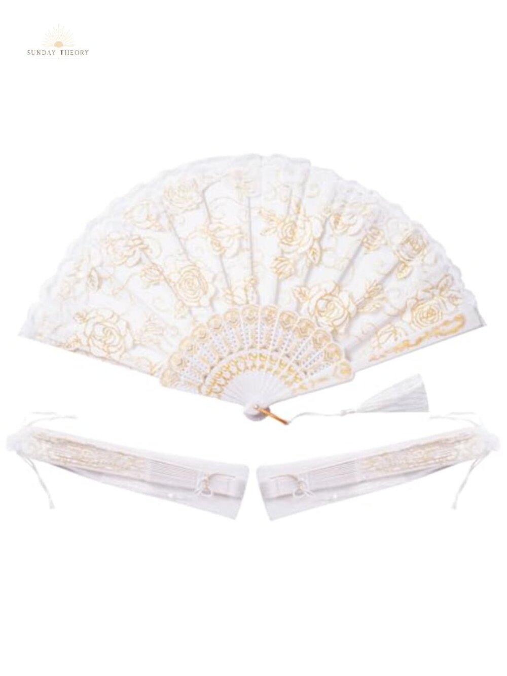 White Lace Folding Hand Fans 30pc Retro Bridal Dance Party Favors with Organza